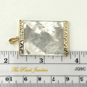 14k Yellow Gold Greek Key Mother of Pearl Board Pendant Necklace