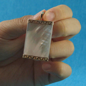 14k Yellow Gold Greek Key Mother of Pearl Board Pendant Necklace