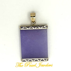 14k Yellow Gold Greek Key Purple Jade Board Pendant