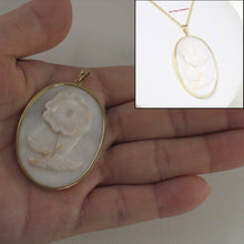 Load image into Gallery viewer, 14k Yellow Gold Hand Carved Oval Mother of Pearl Pendant Necklace