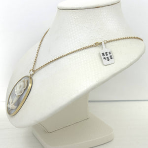 14k Yellow Gold Hand Carved Oval Mother of Pearl Pendant Necklace