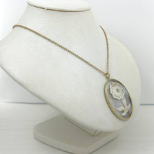 Load image into Gallery viewer, 14k Yellow Gold Hand Carved Oval Mother of Pearl Pendant Necklace