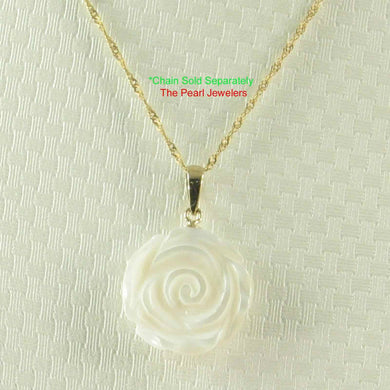 14k Yellow Gold Hand Carved Rose Mother of Pearl Pendant Necklace