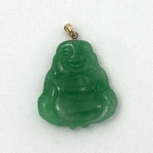 14k Yellow Gold Hand Carving Two Sides Green Jade Buddha Pendant