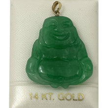 Load image into Gallery viewer, 14k Yellow Gold Hand Carving Two Sides Green Jade Buddha Pendant