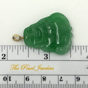 14k Yellow Gold Hand Carving Two Sides Green Jade Buddha Pendant