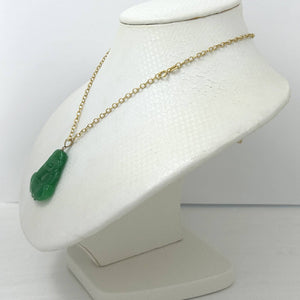 14k Yellow Gold Hand Carving Two Sides Green Jade Buddha Pendant