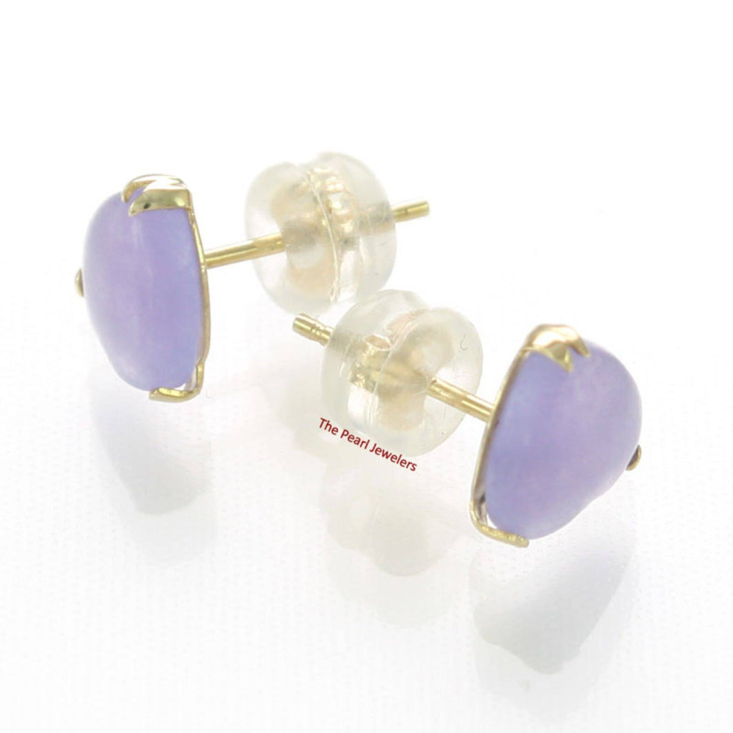 14K Yellow Gold Handcrafted Heart Lavender Jade Stud Earrings