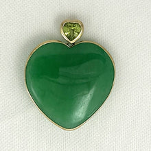 Load image into Gallery viewer, 14k Yellow Solid Gold Heart in Love &amp; Hearts Peridot Jade Pendant Necklace