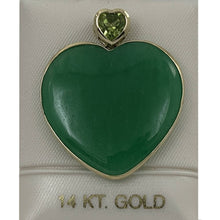 Load image into Gallery viewer, 14k Yellow Solid Gold Heart in Love &amp; Hearts Peridot Jade Pendant Necklace