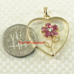 14k Yellow Gold Heart Ruby & Diamond Pendant