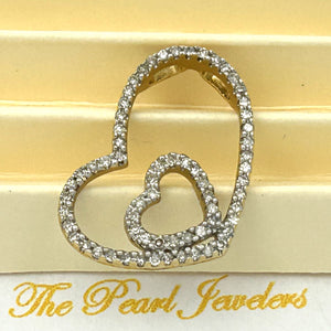 14k Yellow Gold Heart in Heart Diamond Pendant Necklace