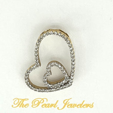 14k Yellow Gold Heart in Heart Diamond Pendant Necklace
