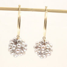 Load image into Gallery viewer, 14K Yellow Gold Gray Pearl Ball Hoop Earrings (15mm)