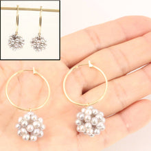 Load image into Gallery viewer, 14K Yellow Gold Gray Pearl Ball Hoop Earrings (15mm)