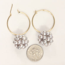 Load image into Gallery viewer, 14K Yellow Gold Gray Pearl Ball Hoop Earrings (15mm)