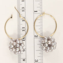 Load image into Gallery viewer, 14K Yellow Gold Gray Pearl Ball Hoop Earrings (15mm)