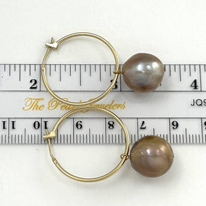 14K Yellow Gold Lavender Pearl Hoop Earrings