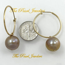 Load image into Gallery viewer, 14K Yellow Gold Pink Pearl Hoop Earrings (12.5mm)