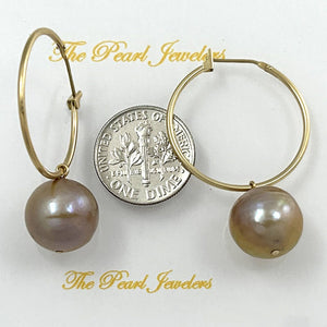 14K Yellow Gold Pink Pearl Hoop Earrings (12.5mm)