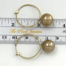 Load image into Gallery viewer, 14K Yellow Gold Pink Pearl Hoop Earrings (12.5mm)