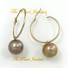 Load image into Gallery viewer, 14K Yellow Gold Pink Pearl Hoop Earrings (12.5mm)