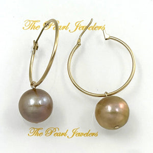 14K Yellow Gold Pink Pearl Hoop Earrings (12.5mm)