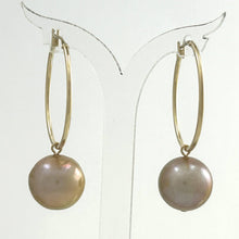 Load image into Gallery viewer, 14K Yellow Gold Pink Pearl Hoop Earrings (12.5mm)