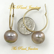 Load image into Gallery viewer, 14K Yellow Gold Pink Pearl Hoop Earrings (12.8mm)