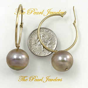 14K Yellow Gold Pink Pearl Hoop Earrings (12.8mm)