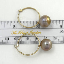 Load image into Gallery viewer, 14K Yellow Gold Pink Pearl Hoop Earrings (12.8mm)