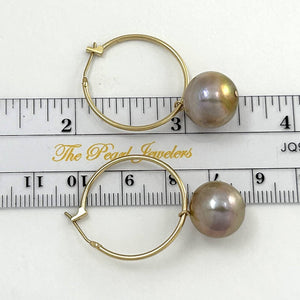 14K Yellow Gold Pink Pearl Hoop Earrings (12.8mm)