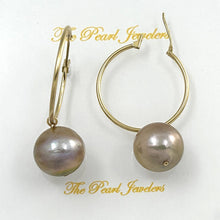 Load image into Gallery viewer, 14K Yellow Gold Pink Pearl Hoop Earrings (12.8mm)