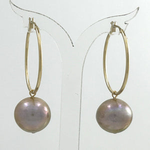 14K Yellow Gold Pink Pearl Hoop Earrings (12.8mm)