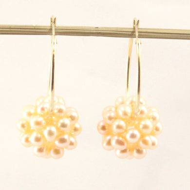 14K Yellow Gold Pink Pearl Ball Hoop Earrings (15mm)