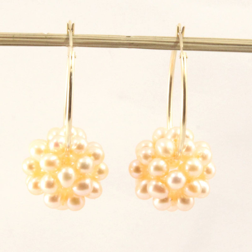 14K Yellow Gold Pink Pearl Ball Hoop Earrings (15mm)