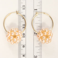 Load image into Gallery viewer, 14K Yellow Gold Pink Pearl Ball Hoop Earrings (15mm)