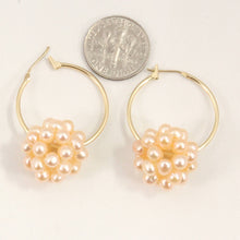 Load image into Gallery viewer, 14K Yellow Gold Pink Pearl Ball Hoop Earrings (15mm)