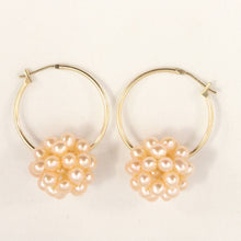 Load image into Gallery viewer, 14K Yellow Gold Pink Pearl Ball Hoop Earrings (15mm)