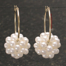 Load image into Gallery viewer, 14K Yellow Gold White Pearl Ball Hoop Earrings (15mm)