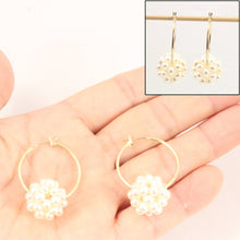 Load image into Gallery viewer, 14K Yellow Gold White Pearl Ball Hoop Earrings (15mm)