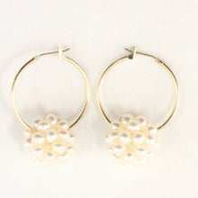 Load image into Gallery viewer, 14K Yellow Gold White Pearl Ball Hoop Earrings (15mm)