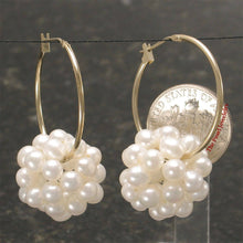 Load image into Gallery viewer, 14K Yellow Gold White Pearl Ball Hoop Earrings (15mm)