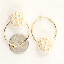 Load image into Gallery viewer, 14K Yellow Gold White Pearl Ball Hoop Earrings (15mm)