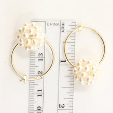 Load image into Gallery viewer, 14K Yellow Gold White Pearl Ball Hoop Earrings (15mm)