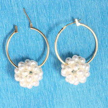 Load image into Gallery viewer, 14K Yellow Gold White Pearl Ball Hoop Earrings (15mm)