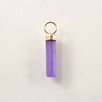 14k Yellow Gold Hand Carved 4mm Lavender Jade Tube Pendant