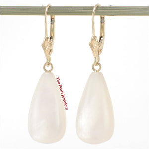14K Yellow Gold Leverback Dangle Raindrop Mother of Pearl Earrings