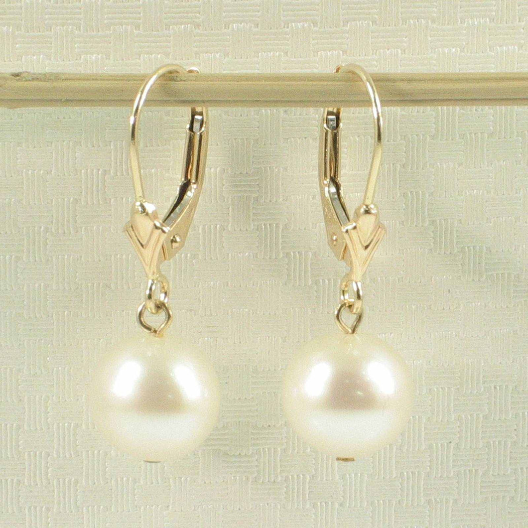 14K White Gold Pink Pearl Leverback Dangle Earrings