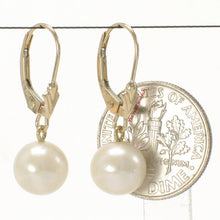 Load image into Gallery viewer, 14K Yellow Gold White Pearl Leverback Earrings (8–8.5mm)